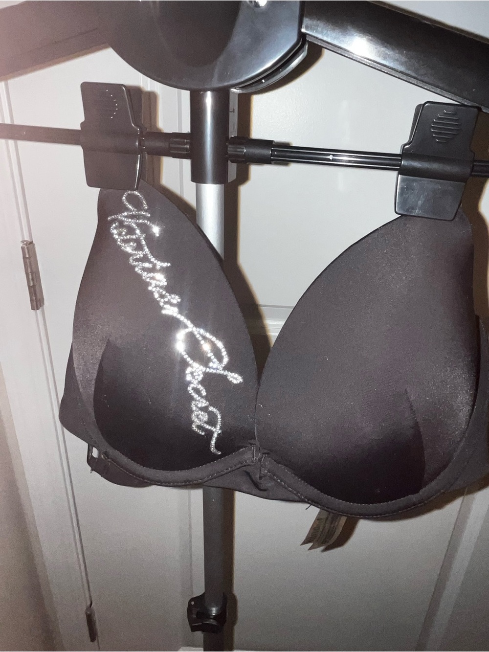 Victoria's Secret Black Rhinestone Script Push-Up Bra